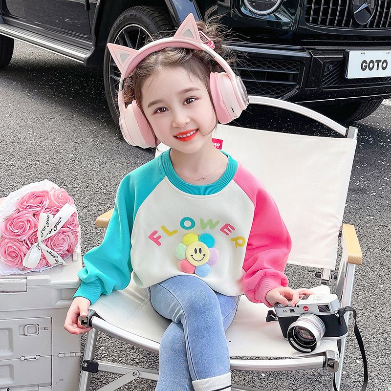 Girls' sweatshirts spring and autumn 2024 new children's clothing spring fashionable long-sleeved baby spring tops trend
