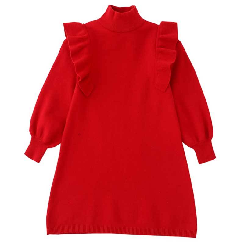 女童过年连衣裙2023新款洋气儿童针织裙子冬装红色女孩打底毛衣裙
