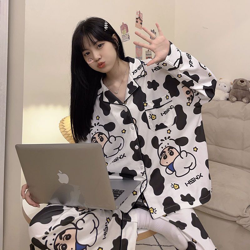 Pajamas for women spring and autumn pure cotton long-sleeved student cute plus size home wear summer 2024 new two-piece suit