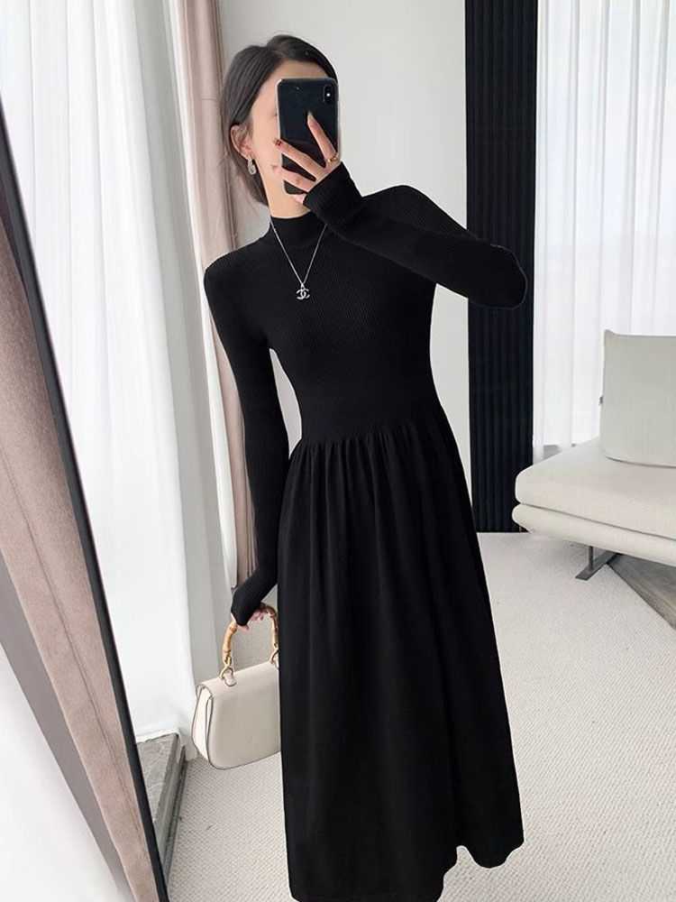 Half turtleneck black dress autumn and winter new slim fit inner skirt collegiate style versatile skirt