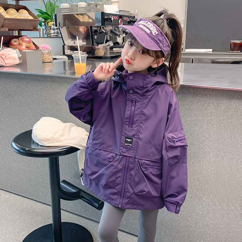 Girls' new 2024 spring and autumn fashionable style work jackets spring and autumn jackets for girls and middle-aged children windproof tops trendy