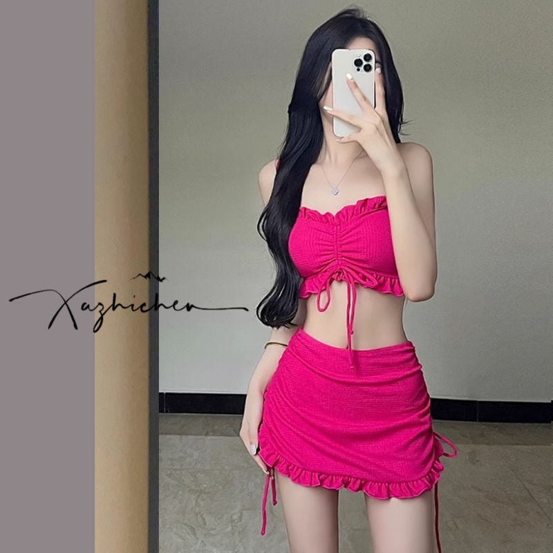 Swimsuit women's bikini 2024 new split three-piece skirt style sexy small breasts high-end hot spring pure lust style
