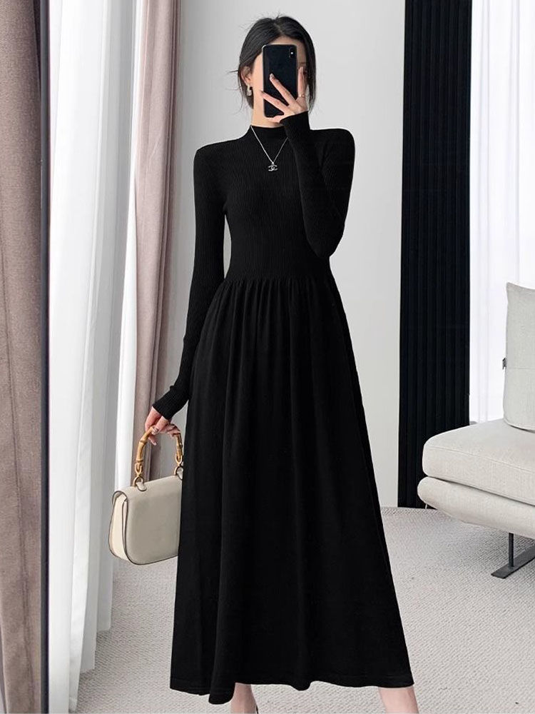 Half turtleneck black dress autumn and winter new slim fit inner skirt collegiate style versatile skirt