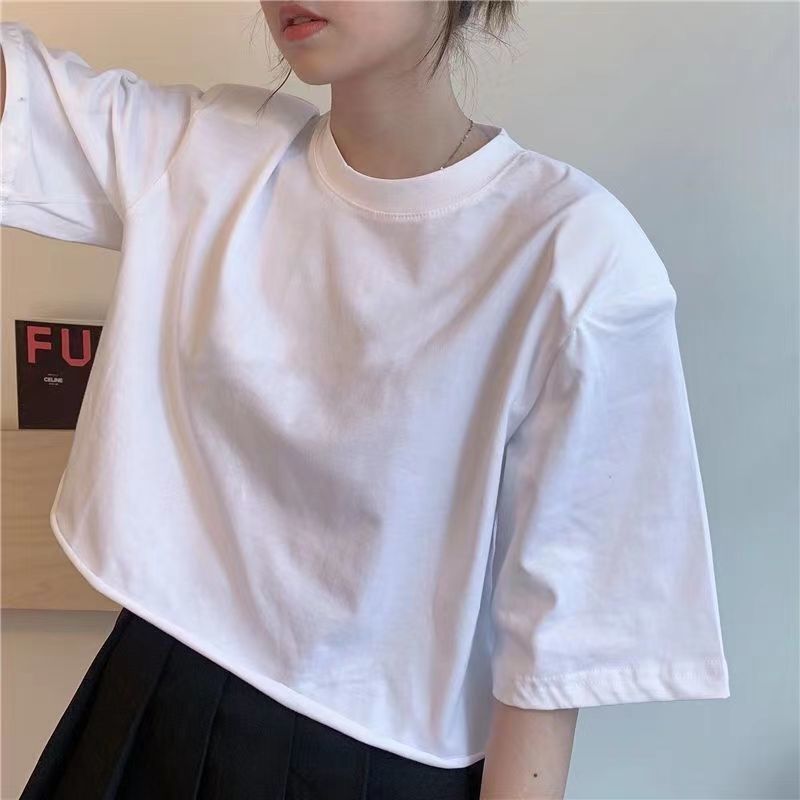 夏季新款設計感小眾正肩短款t恤女顯瘦短袖百搭修身上衣服ins潮流