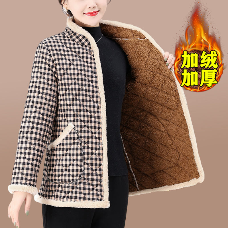 Middle-aged and elderly women's cotton-padded clothes, new style, velvet floral cotton-padded clothes, mother's coat, thickened and warm cotton-padded jacket in winter