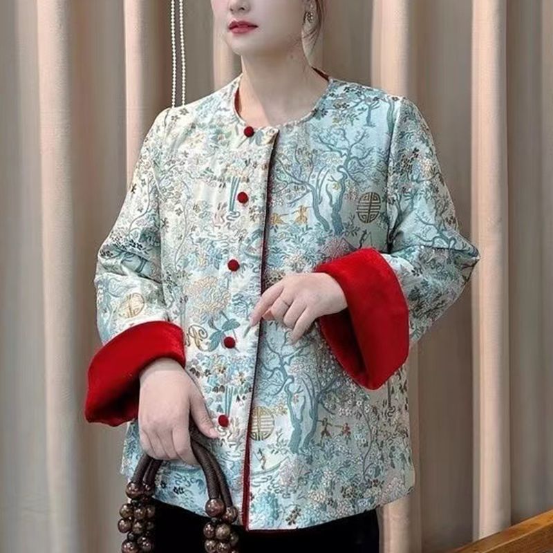 National trend winter new new Chinese style national style velvet stitching three-dimensional jacquard embroidery reversible cotton jacket for women