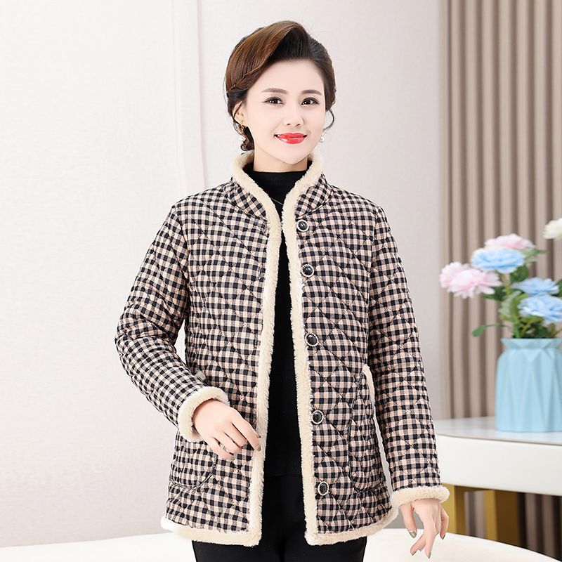 Middle-aged and elderly women's cotton-padded clothes, new style, velvet floral cotton-padded clothes, mother's coat, thickened and warm cotton-padded jacket in winter