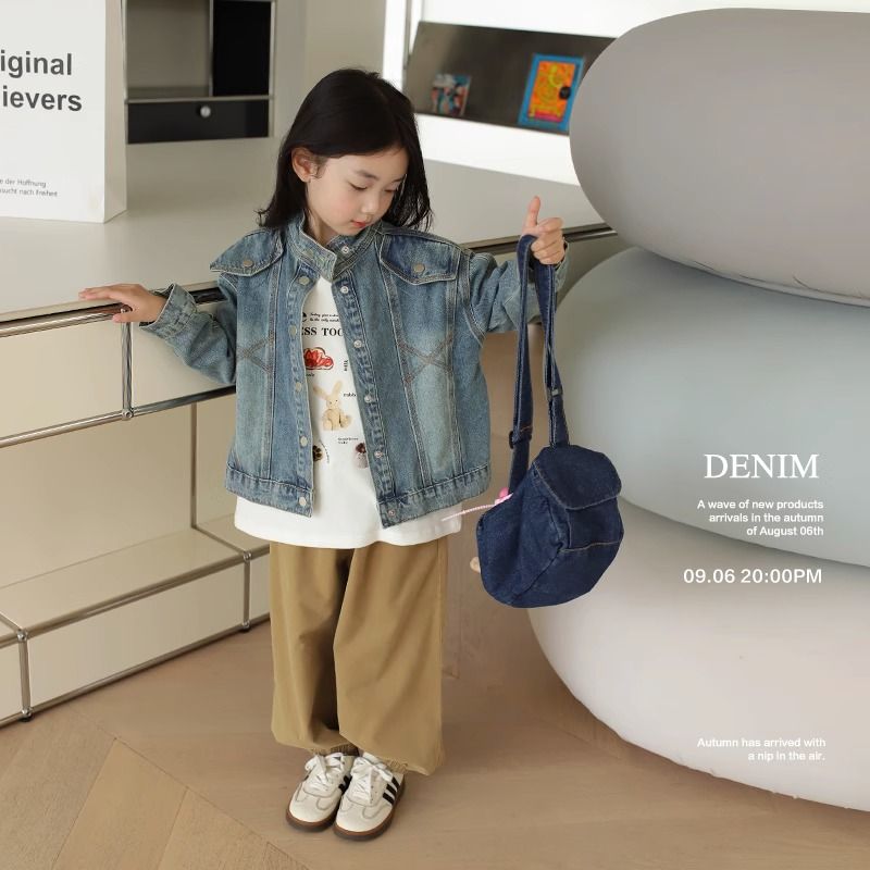 Middle and large children 2024 new Korean style fashionable denim jacket spring new style girls loose sweet cool versatile top trendy