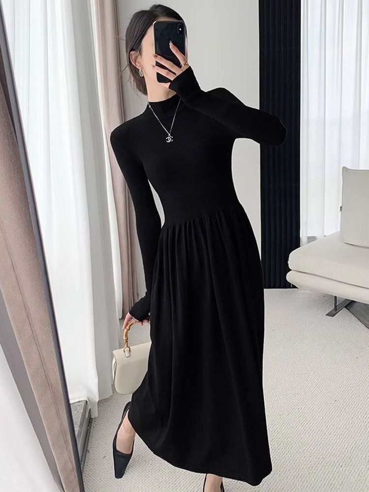 Half turtleneck black dress autumn and winter new slim fit inner skirt collegiate style versatile skirt