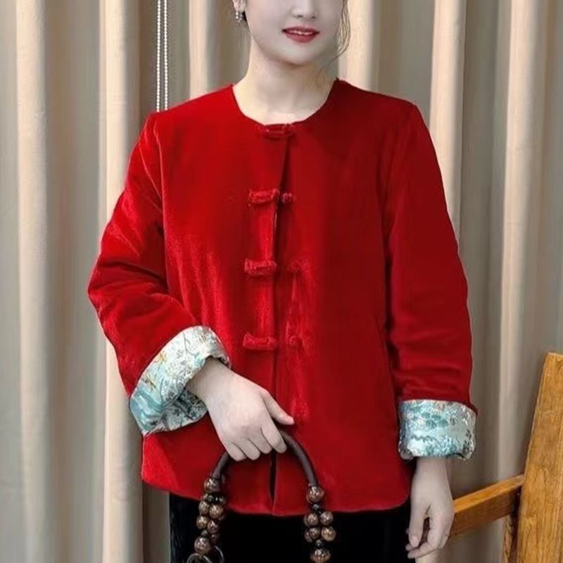 National trend winter new new Chinese style national style velvet stitching three-dimensional jacquard embroidery reversible cotton jacket for women