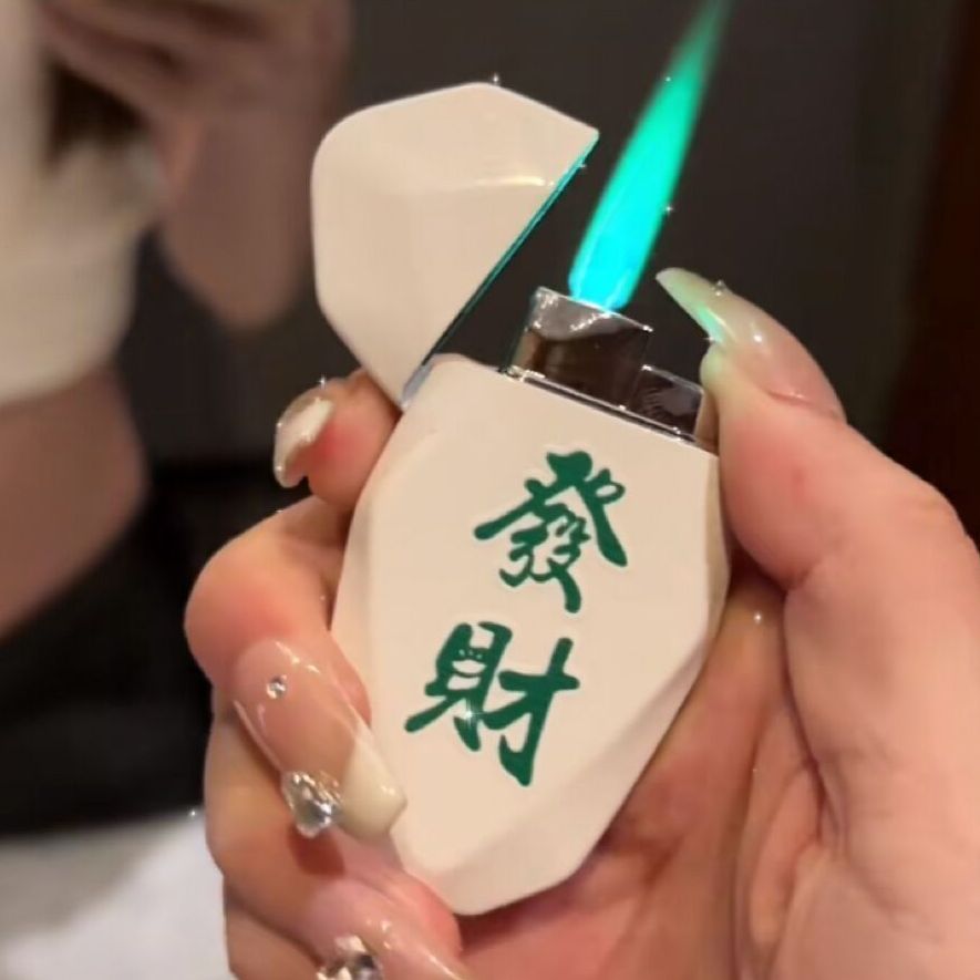 Internet celebrity creative mahjong red medium windproof luminous lighter green flame personality cool gift for boyfriend and girlfriend niche niche