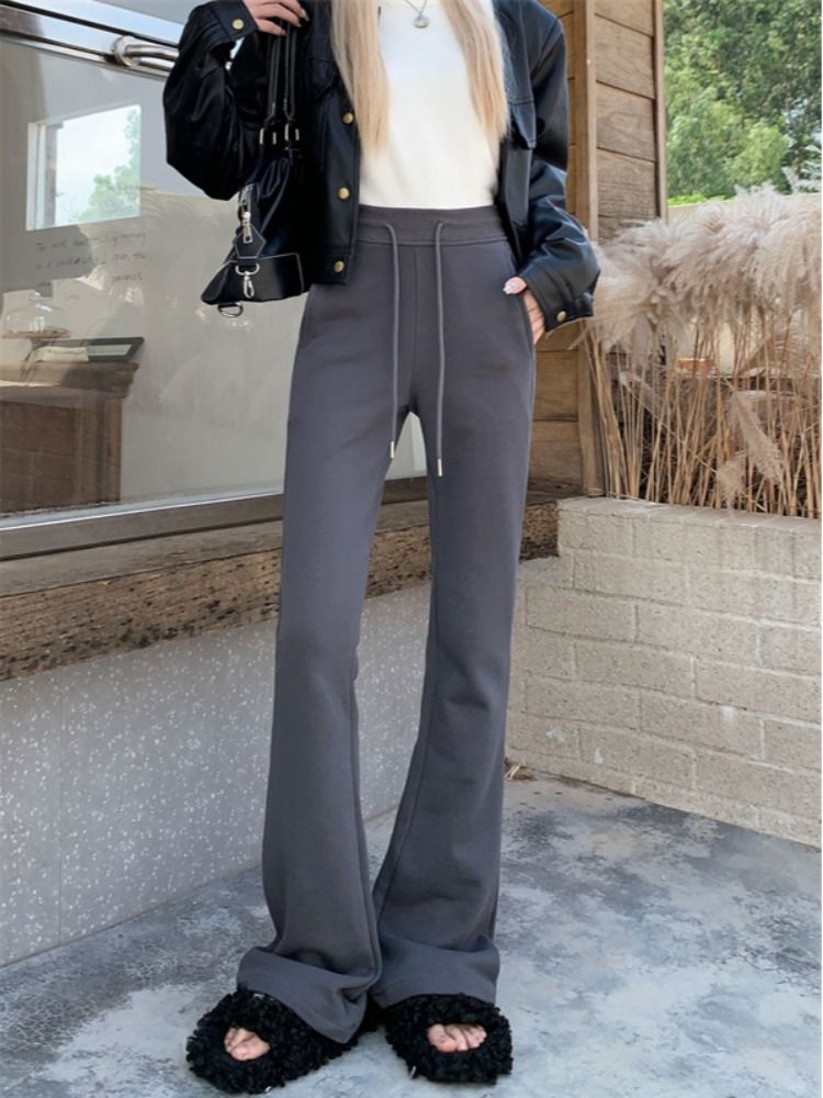 American gray popular micro-flare pants casual trousers spring 2024 new small sports pants women's clothing