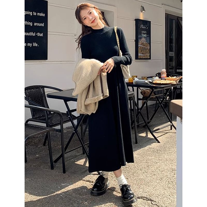 Half turtleneck dress and coat, slimming and pure lust style  winter new miu style wear long skirt for women