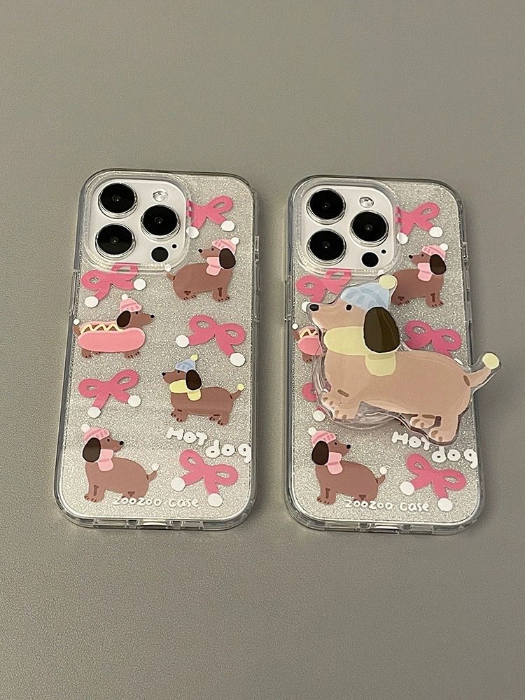 Glitter dachshund holder suitable for iPhone15PROMAX mobile phone case Apple 15 new model 14 soft shell 13 transparent