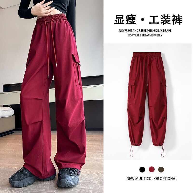 American casual overalls for women 2024 spring and autumn new high-waisted loose slimming straight-leg harem sweatpants