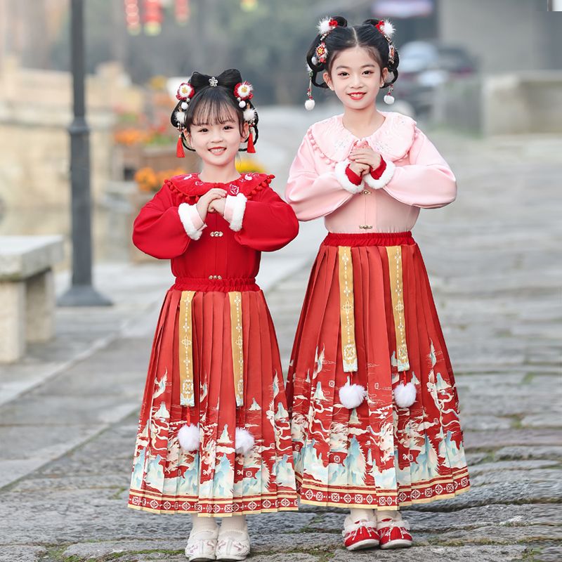 兒童冬季新款拜年服女童冬款加絨加厚中國風兒童古裝唐裝新年服