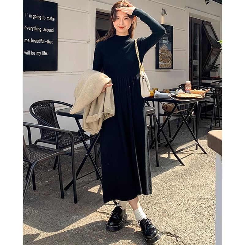 Half turtleneck dress and coat, slimming and pure lust style  winter new miu style wear long skirt for women