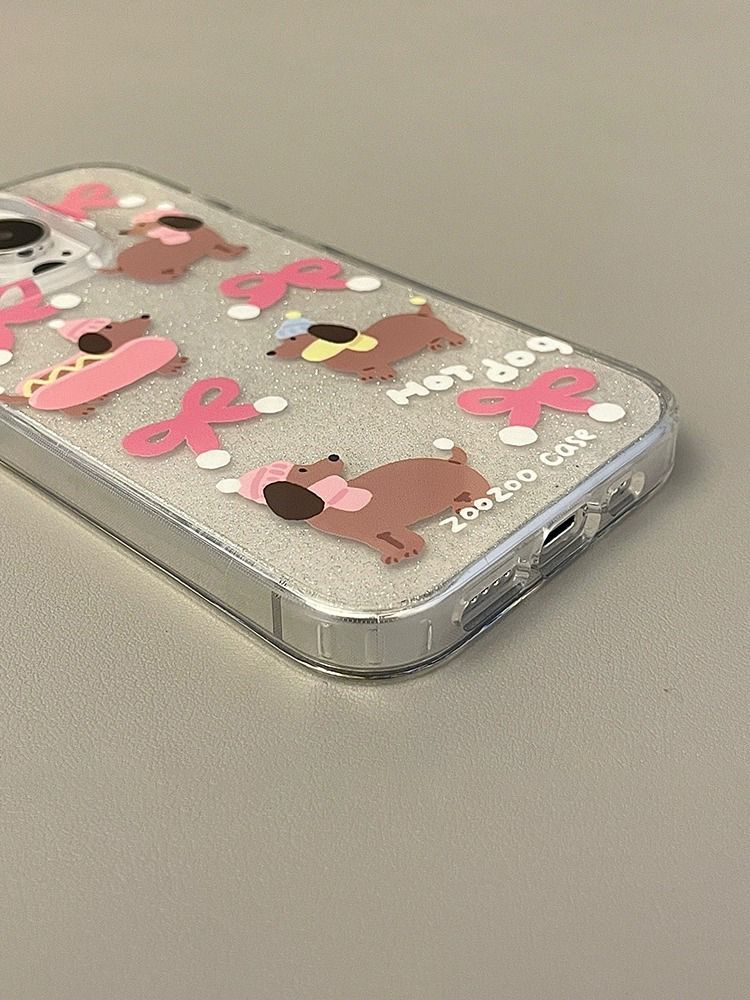 Glitter dachshund holder suitable for iPhone15PROMAX mobile phone case Apple 15 new model 14 soft shell 13 transparent