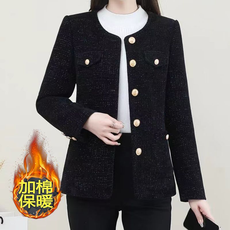 Xiaoxiangfeng Woolen Jacket Women's Short Style 2024 Spring and Autumn New Style Round Neck Top Fashionable Style Mommy Wear