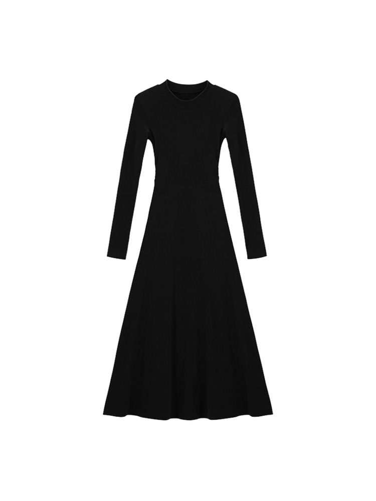 Black Hepburn style inner bottoming long-sleeved dress autumn and winter  new hot girl slim long skirt high-end