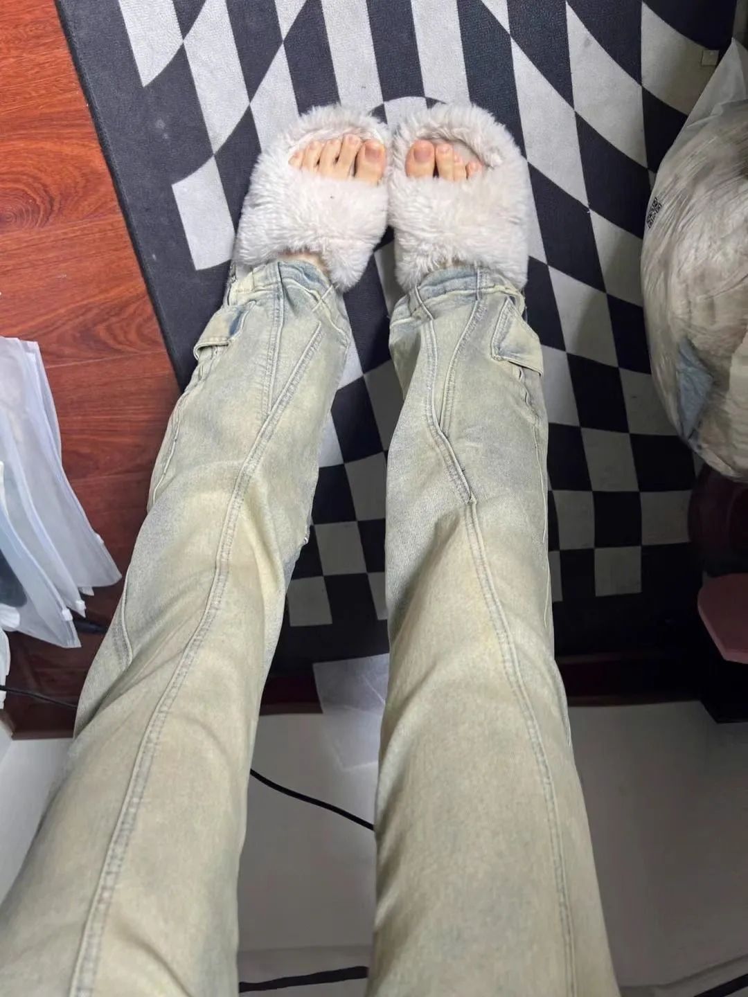 美式復古高街牛仔褲女春秋款設計感高腰顯瘦直筒寬鬆窄版闊腿褲子