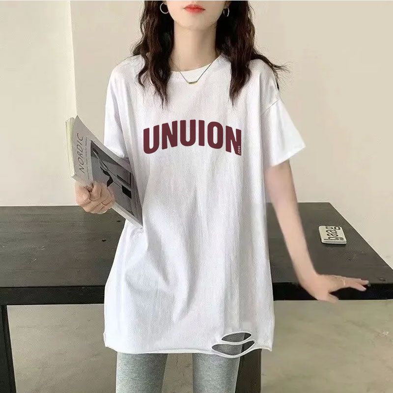100%純棉2024新款短袖女t恤夏季百搭寬鬆印花上衣韓版ins學生裝