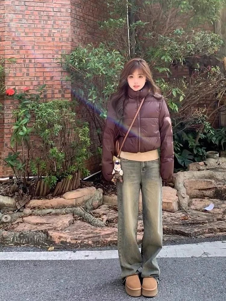 小個子復古懷舊高腰垂感直筒牛仔褲女春秋美式寬鬆顯瘦闊腿拖地褲