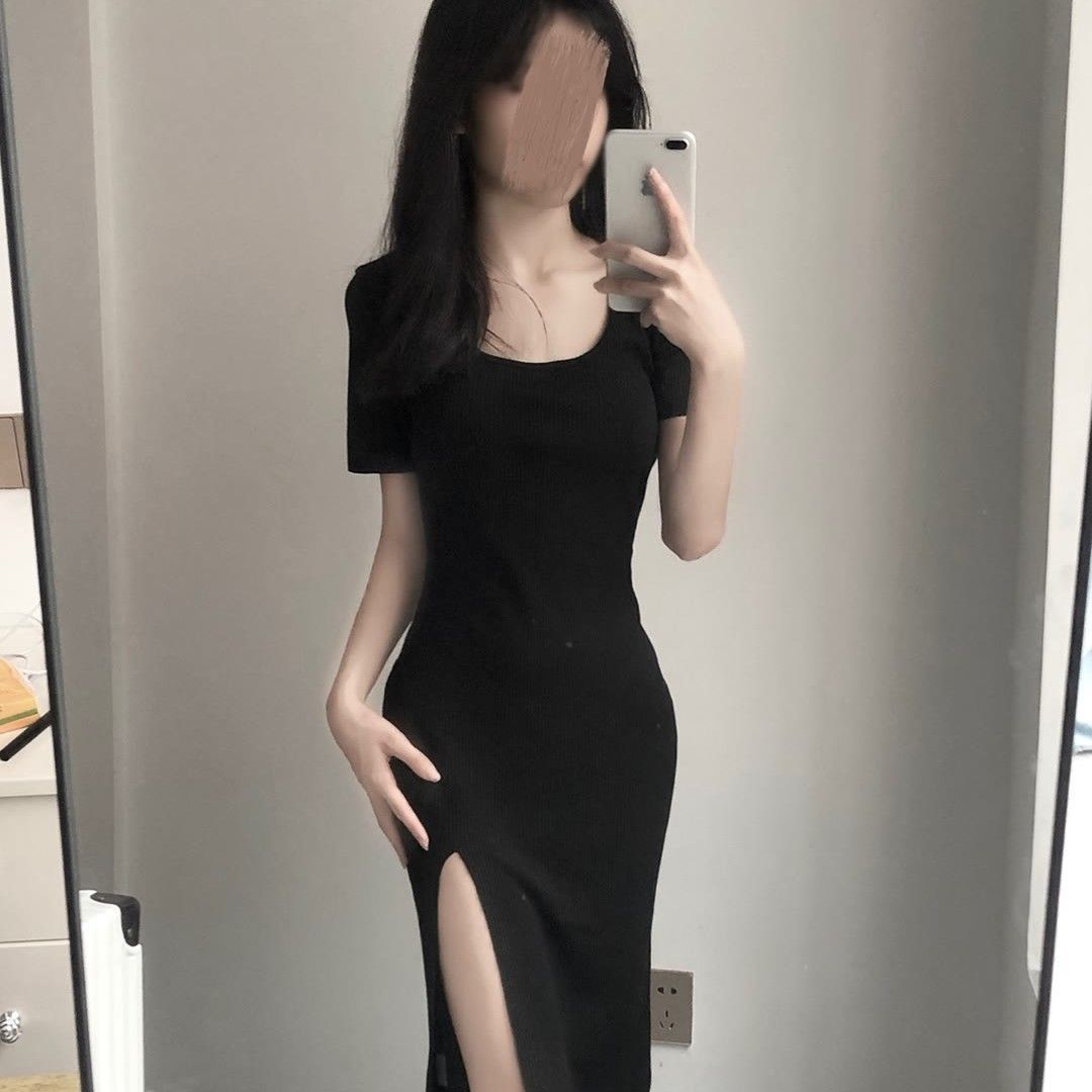 Retro dress for women  new summer temperament slim pure lust hot girl inner hip skirt slit long skirt for women