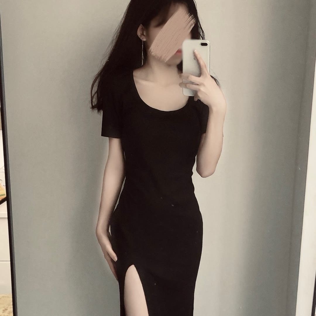 Retro dress for women  new summer temperament slim pure lust hot girl inner hip skirt slit long skirt for women