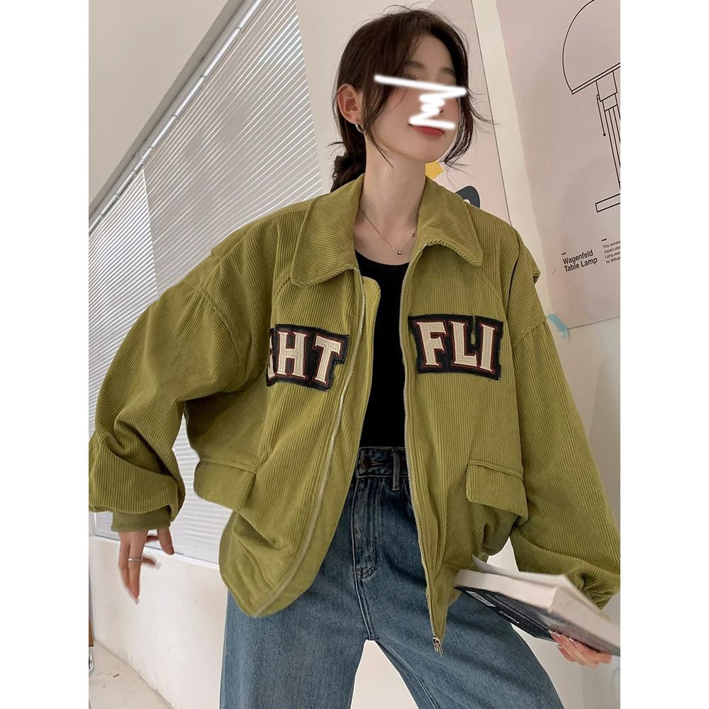 2024 spring Harajuku style corduroy jacket for women new loose casual small workwear baseball uniform ins trend
