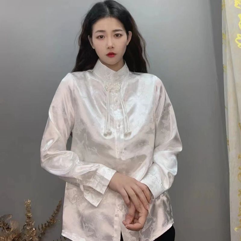 新中式女裝國風盤扣襯衣長袖秋冬立領襯衫設計感高級復古氣質上衣