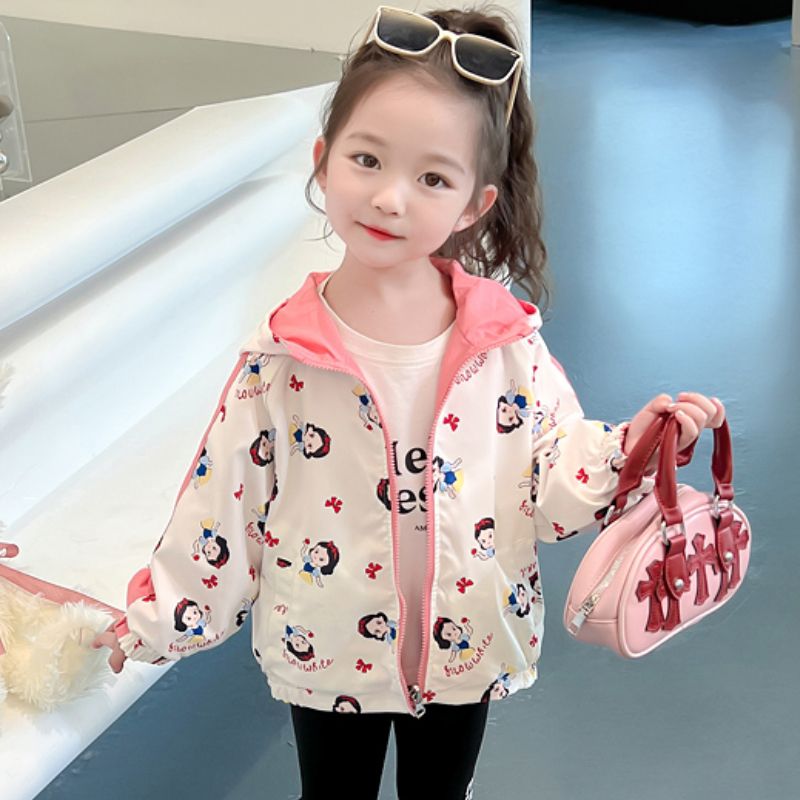 Girls' coat spring and autumn 2024 new style children's style spring baby girl casual reversible hooded top spring clothing