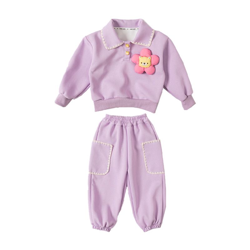 Girls' spring style suits, children's doll collar sweatshirt two-piece set, baby girl's spring and autumn sportswear clothes
