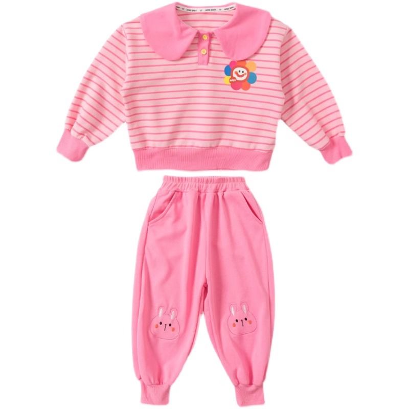 Girls suit spring and autumn 2024 new children's fashionable baby girl pure cotton sweatshirt casual spring two-piece set