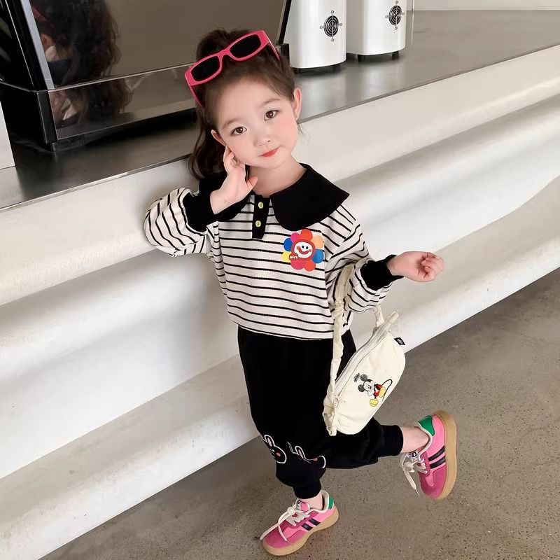 Girls suit spring and autumn 2024 new children's fashionable baby girl pure cotton sweatshirt casual spring two-piece set