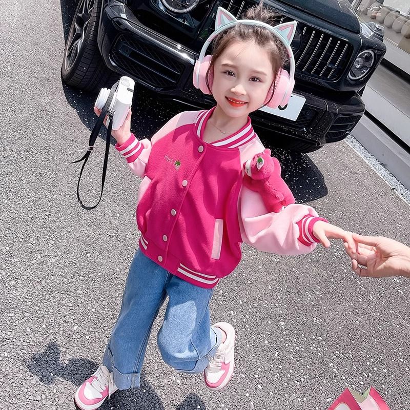 Children's coats spring and autumn girls' baseball uniforms 2024 new fashionable and stylish girls' babies and children's Internet celebrity spring clothes