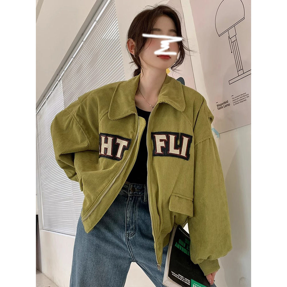 2024 spring Harajuku style corduroy jacket for women new loose casual small workwear baseball uniform ins trend