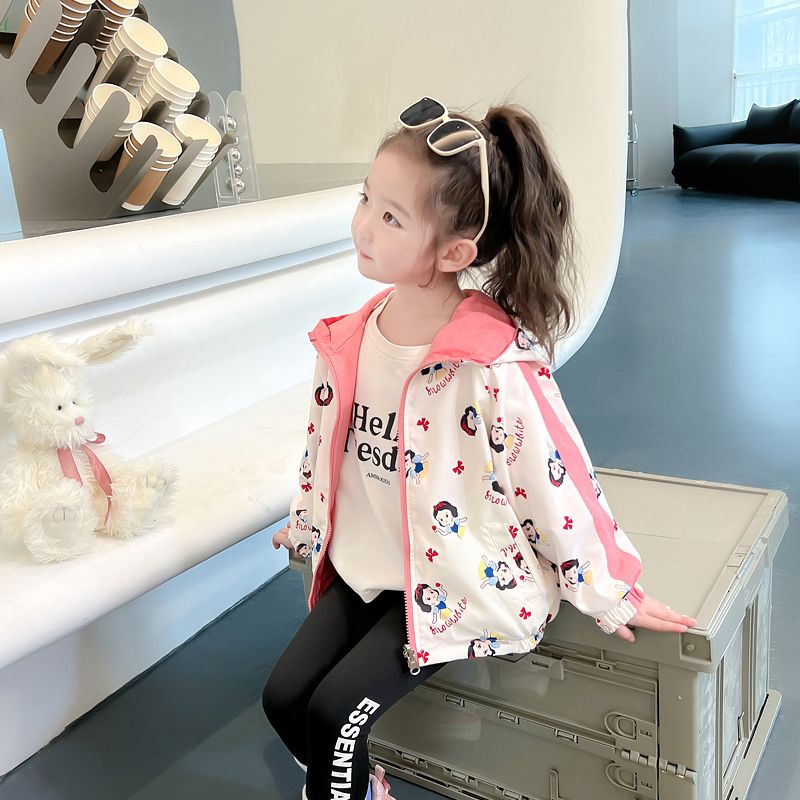 Girls' coat spring and autumn 2024 new style children's style spring baby girl casual reversible hooded top spring clothing