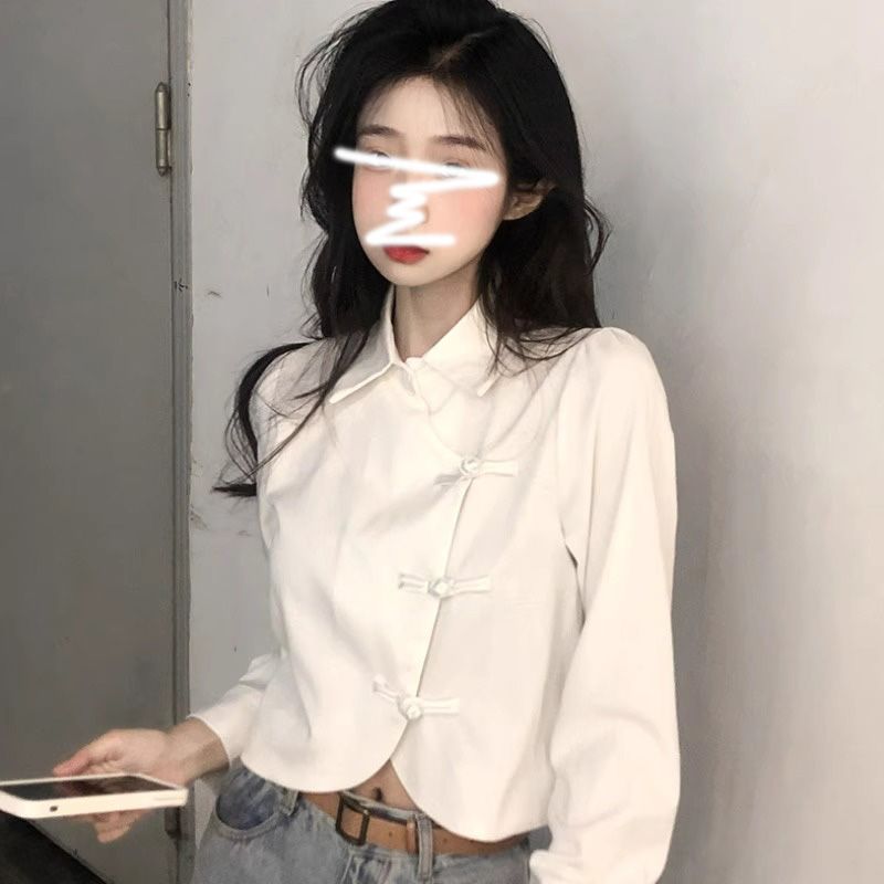 國風盤扣短款長袖襯衫女春季新款法式小個子設計感小眾新中式上衣