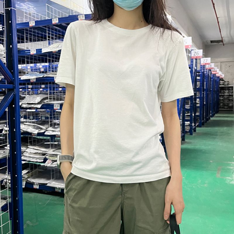 早秋新款內搭短袖白t恤女夏純色學生休閒外穿打底衫上衣寬鬆體恤