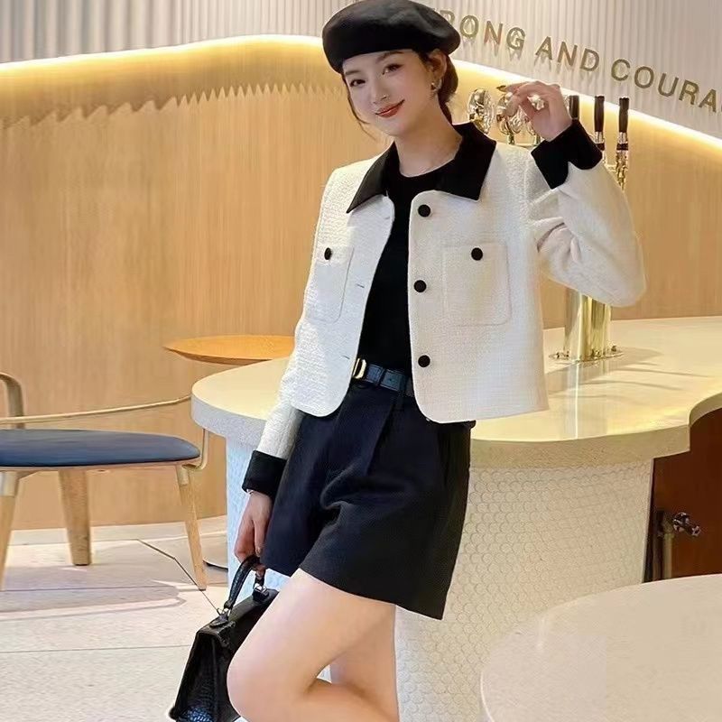 French style high-end jacket  autumn and winter new style elegant lady short red woolen top