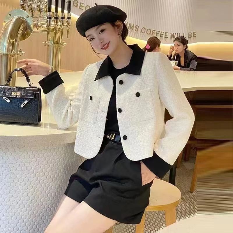 French style high-end jacket  autumn and winter new style elegant lady short red woolen top