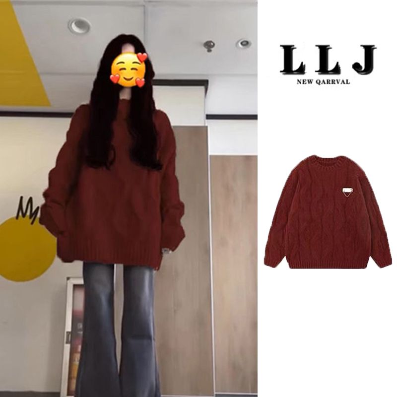 慵懶風過年酒紅色毛衣女秋冬季2024新款新年穿搭本命龍年衣服上衣