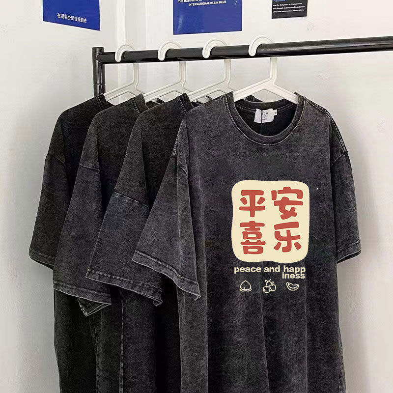 歐美式純棉大碼做舊短袖t恤女夏季寬鬆胖妹妹mm潮牌嘻哈百搭上衣