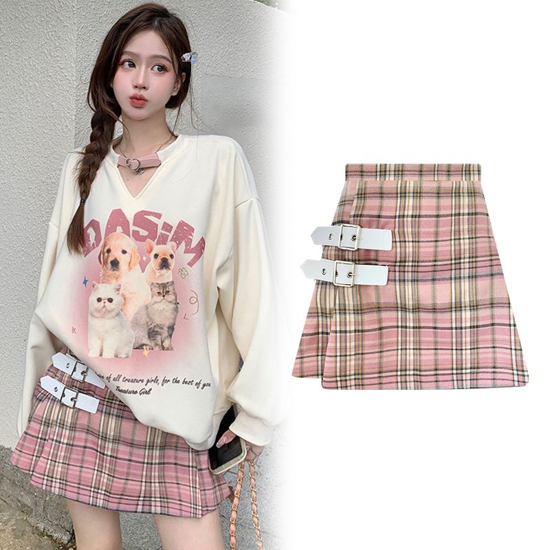 College style, sweet style, petite, fashionable, slimming design, anti-exposure, light luxury, exquisite hot girl style straight skirt