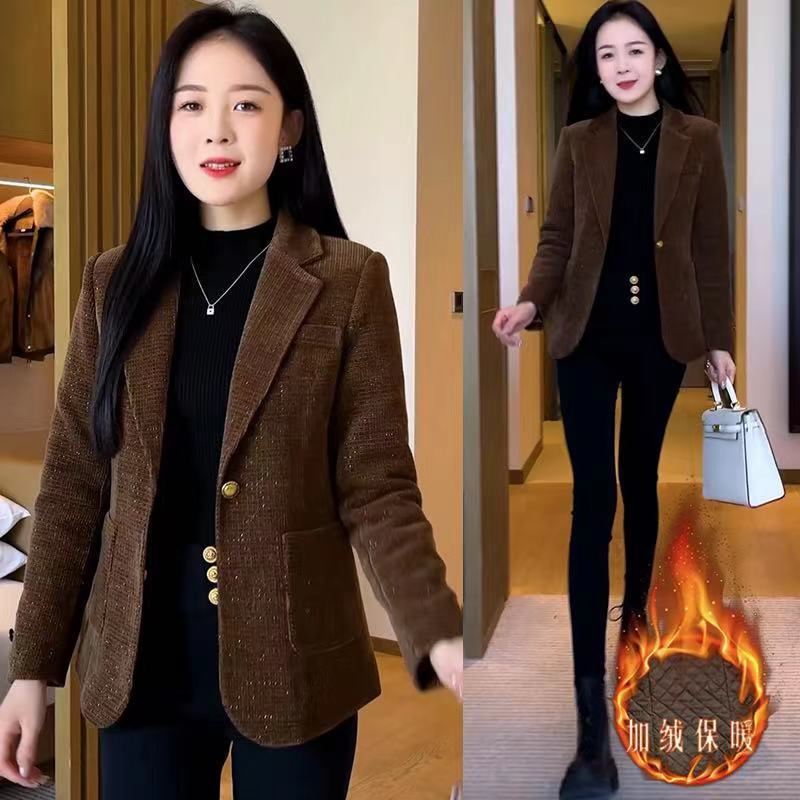 2024 new spring thickened temperament suit early spring solid color small fragrance jacket Korean version small versatile jacket