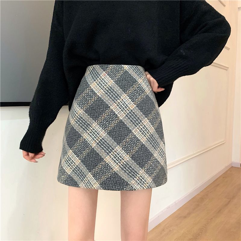 Xiaoxiangfeng salt plaid A-line skirt tight and sexy pure lust hottie Feng Yujie light luxury elastic waist one-line skirt