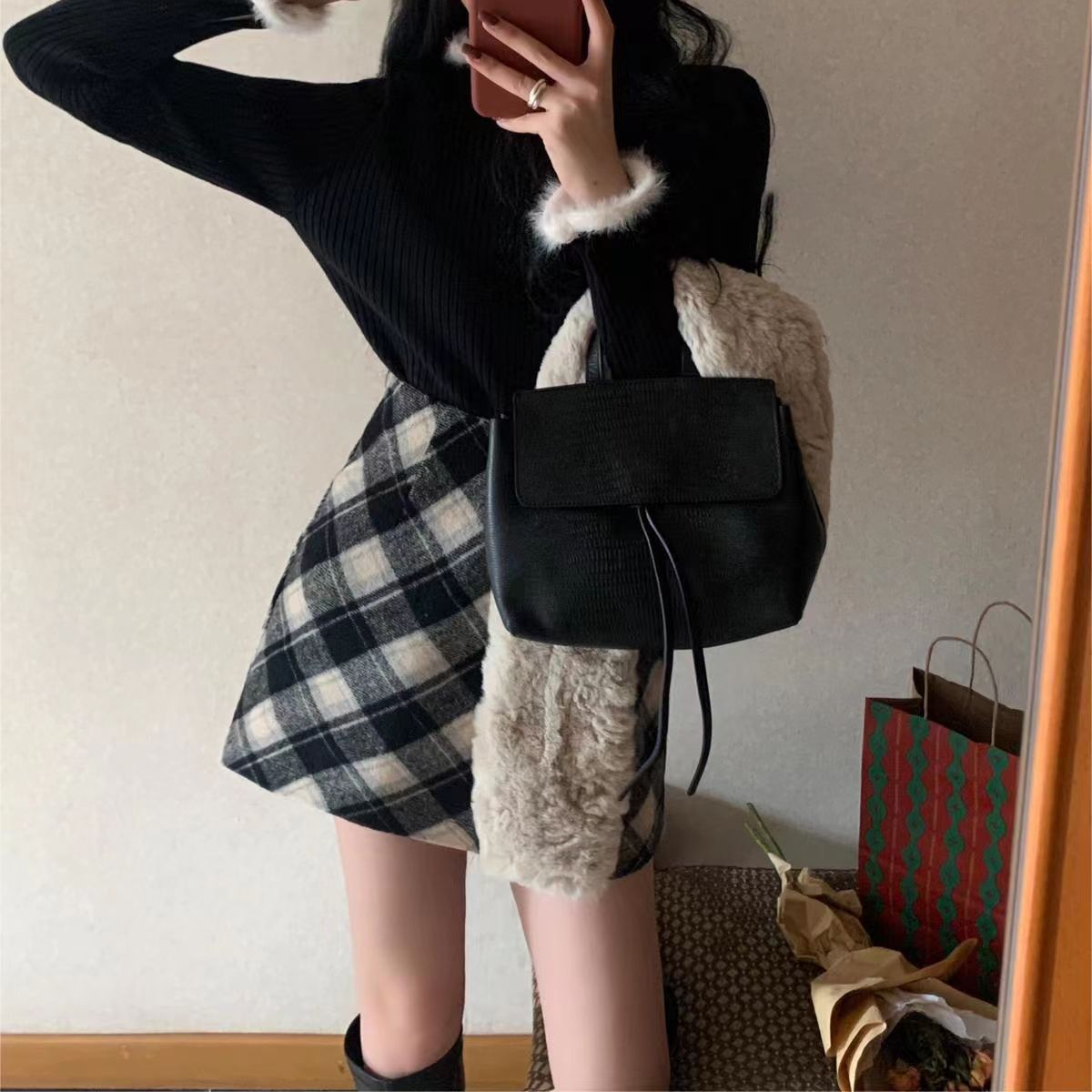 Western-style niche plaid A-line skirt, tight-fitting, pure lust style, hot girl style, light luxury, sexy design, ins straight skirt