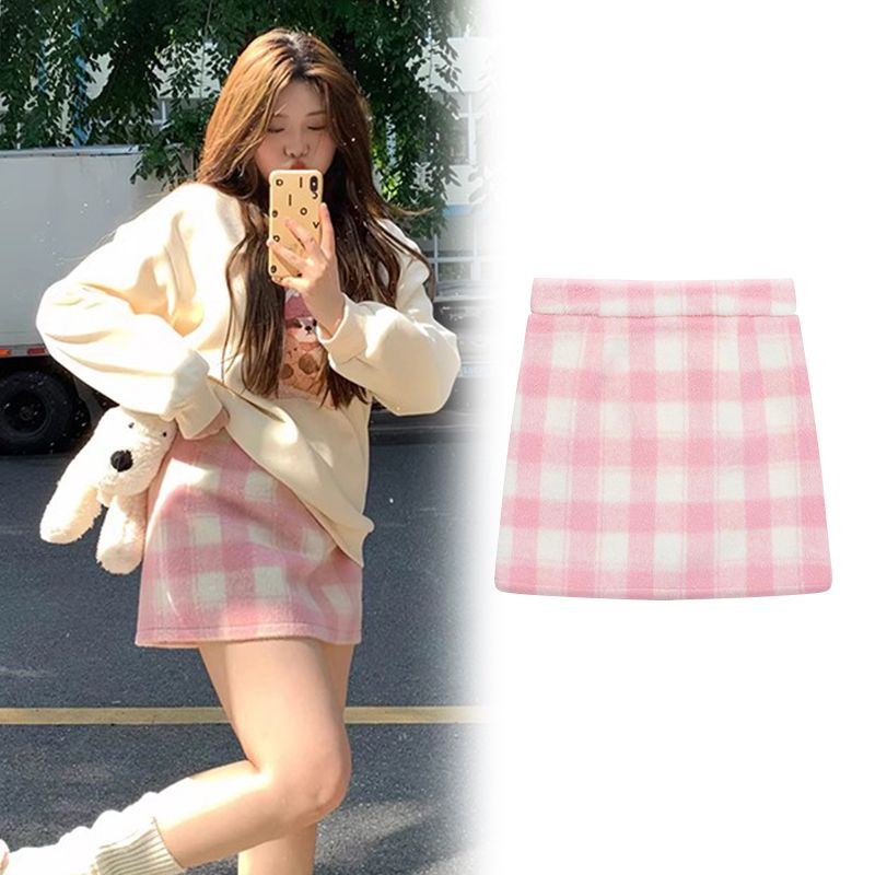 Small college style A-line skirt with sweet style, casual Korean design, lazy style straight skirt, one-line skirt