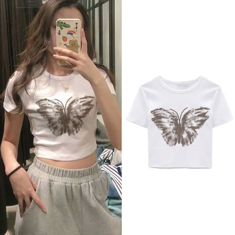 純棉夏季高腰T恤女小眾2024新款純棉短袖純欲韓版小個子氣質上衣